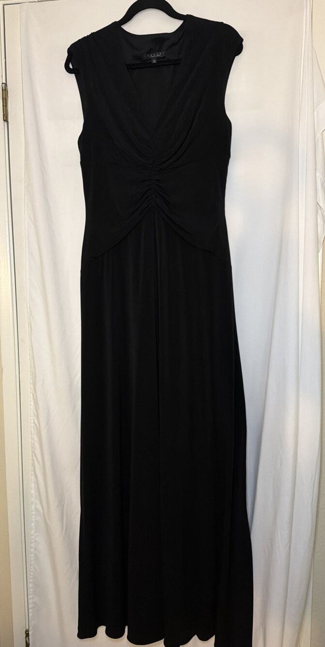 Laundry by Shelli Segal Dress Black Size 12 V-neck Ruched Bodice STRETCH